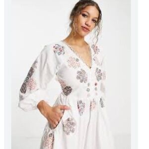 ASOS DESIGN Patchwork Floral Embroidered Bellow Pocket Midi Dress